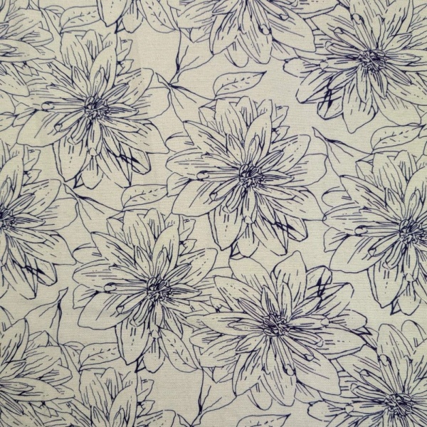 Digital Natural Linen Blue Vintage Flowers